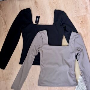 Bundle of 2 Express Body Contour Square Neck Long Sleeve Compression Tops